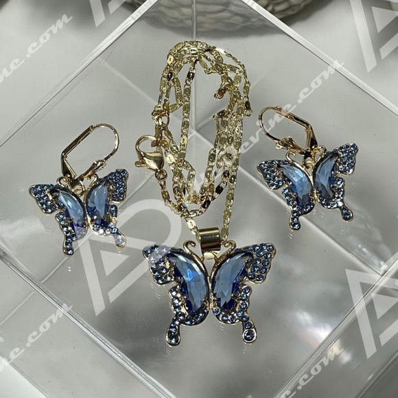 Blue Butterfly Set (gold plated) - Picture 3 of 8